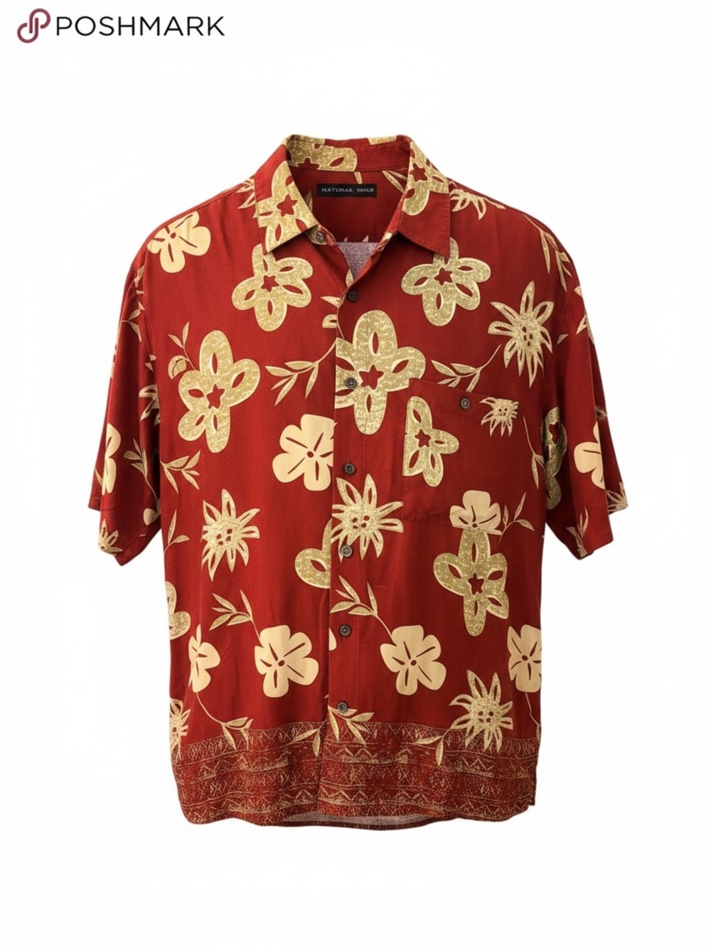 Natural Issue Men’s Large Hawaiian Camp Shirt Red Floral Tropical Button Up